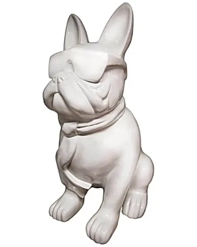 Bouledogue à lunettes blanc en résine polyester résistant au gel et à la pluie