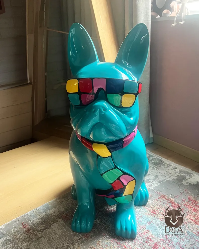 Harztiere, Bulldogge Hund mit Brille und Krawatte MULTICOLORED XL Harztiere, Bulldogge Hund mit Brille und Krawatte MULTICOLORED XL