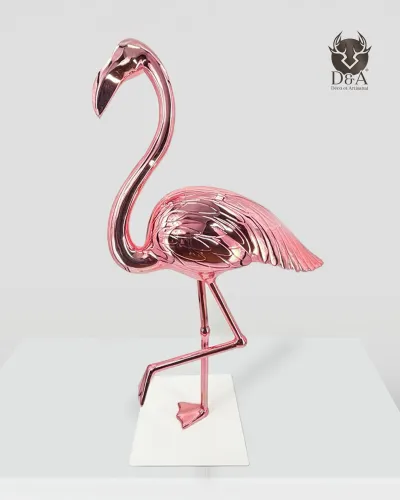 155 cm elegante Flamingo-Statue aus Kunstharz in Chrom