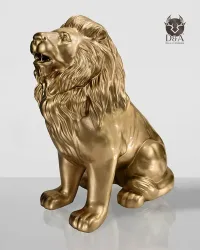 Kunstharzstatue eines sitzenden Löwen, Gold oder Silber
