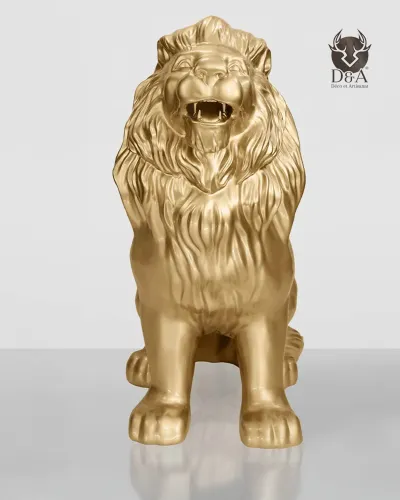 Kunstharzstatue eines sitzenden Löwen, Gold oder Silber