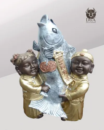 Two Buddhas with a koi, Indian decor