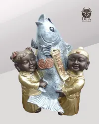 Two Buddhas with a koi, Indian decor