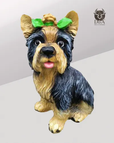 Tiere | Realistische sitzende Yorkshire-Terrier-Statue aus Kunstharz