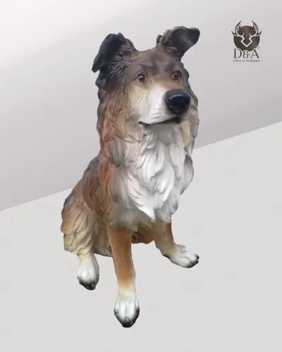 Tiere | Realistische sitzende Border-Collie-Statue aus Kunstharz