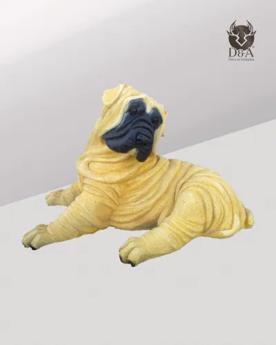 Animals | Realistic Sitting Shar Pei Statue in Resin