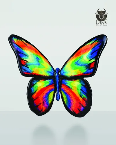 Estátua decorativa de borboleta fluorescente e colorida