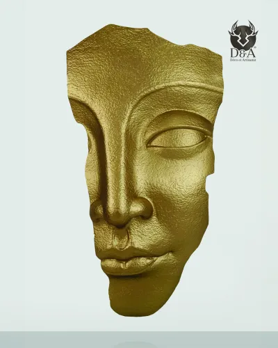 Estátua de design com meio rosto em ouro/prata