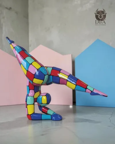 Resin statue of a female acrobat, multicoloured design, ideal for your decor