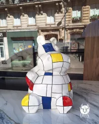 Animais contemporâneos em resina | Hipopótamo sentado tamanho XL MONDRIAN