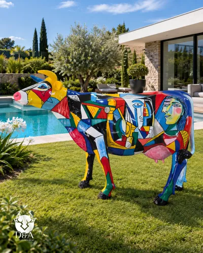 Mucca Picasso a grandezza naturale in resina – Scultura d'arte cubista