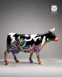 Mandala de vaca em tamanho real, feita em resina de fibra de vidro – Escultura de designer