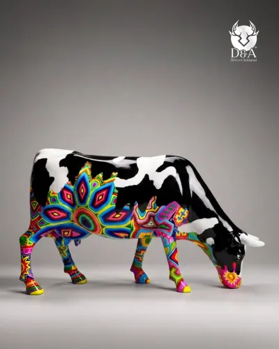 Levensgrote Mandala Koe van glasvezelhars – Designer sculptuur
