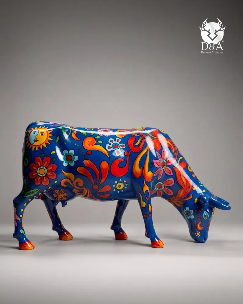 Levensgrote Boheemse Zonnekoe van hars – Pop Art sculptuur