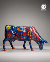 Levensgrote Boheemse Zonnekoe van hars – Pop Art sculptuur