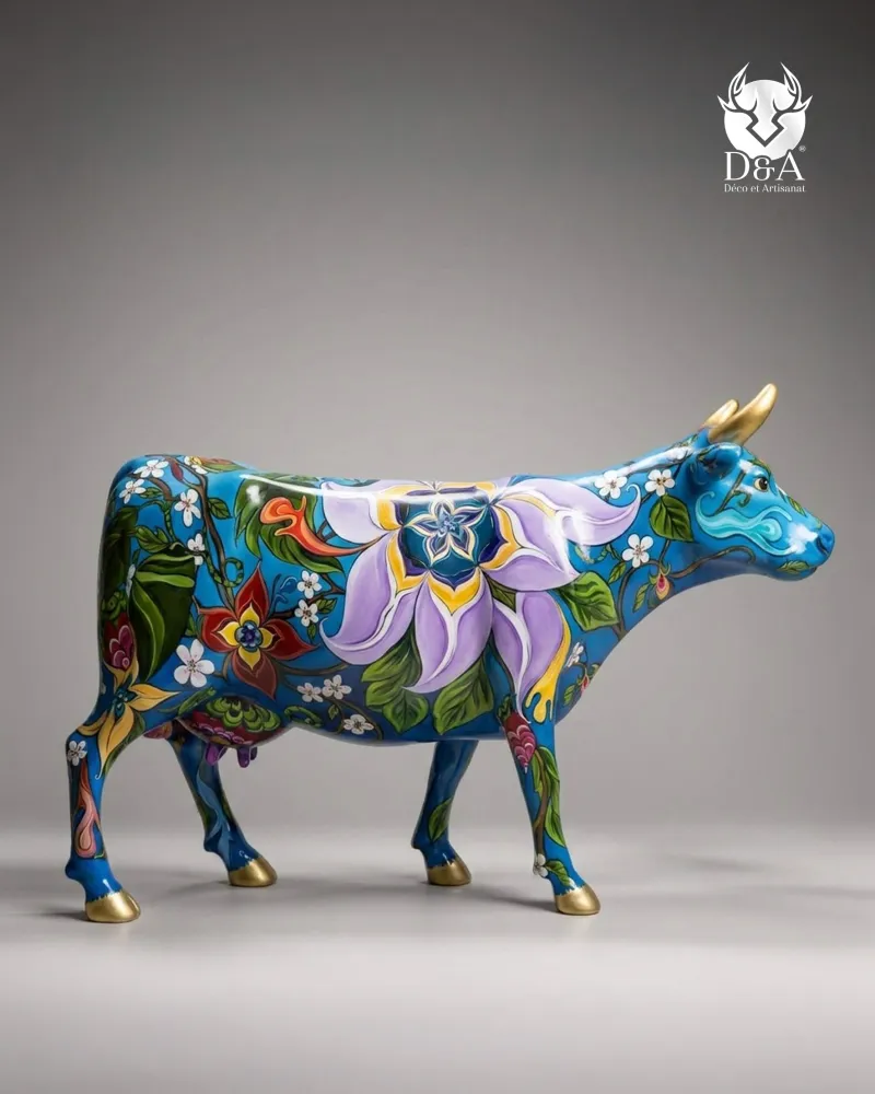 Vaca floral em tamanho real feita de resina – Escultura Pop Art