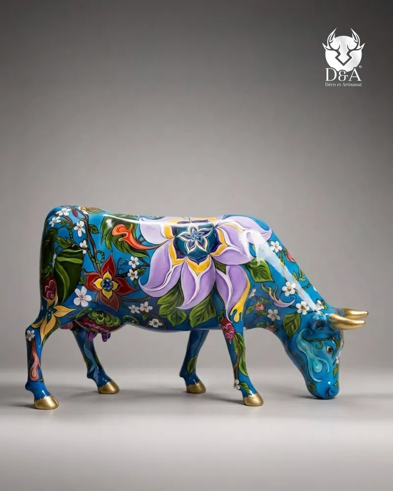 Vaca floral em tamanho real feita de resina – Escultura Pop Art