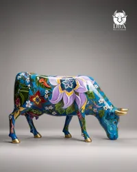 Vaca floral em tamanho real feita de resina – Escultura Pop Art