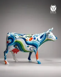 Vaca psicodélica em resina em tamanho real – Arte Pop dos anos 1970