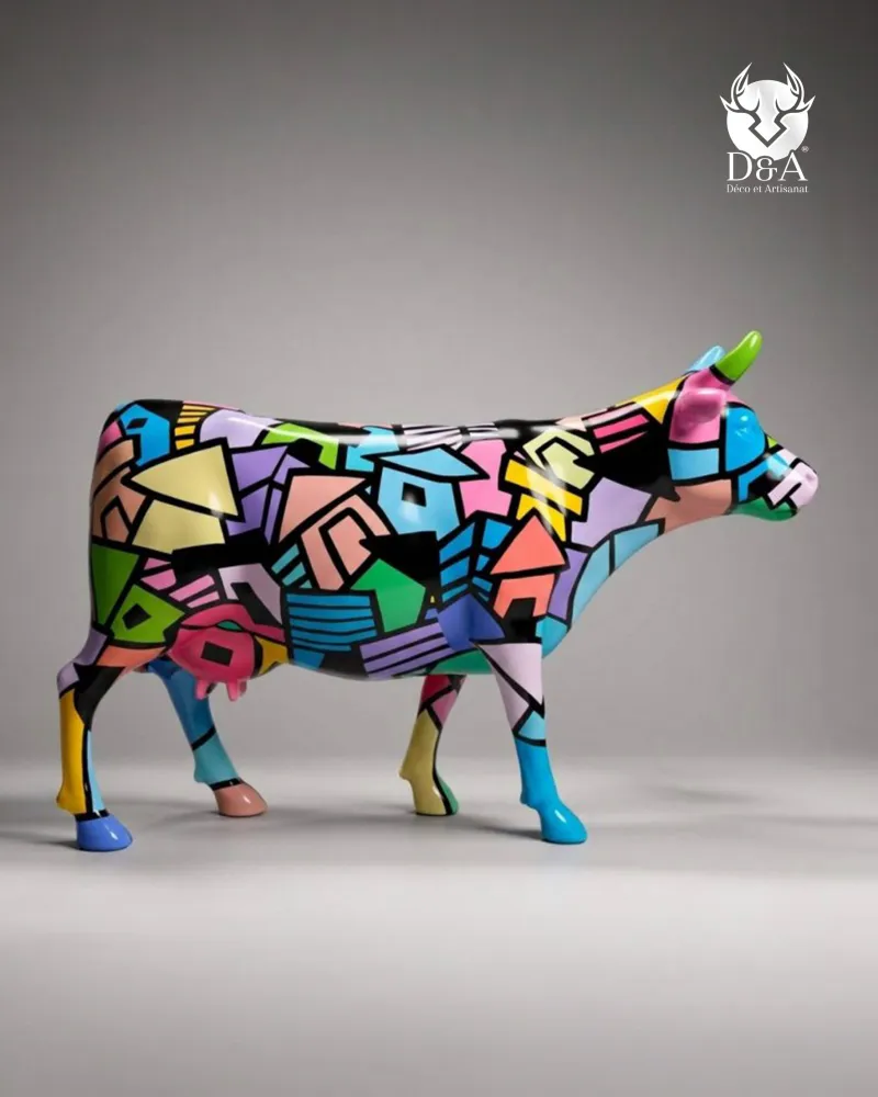 Mucca Favela Chic a grandezza naturale in resina – Scultura di Street Art