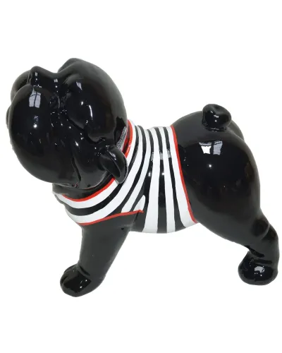 Chien Bulldog Marin noir à rayure blanc, en résine polyester et résistant aux intempéries.