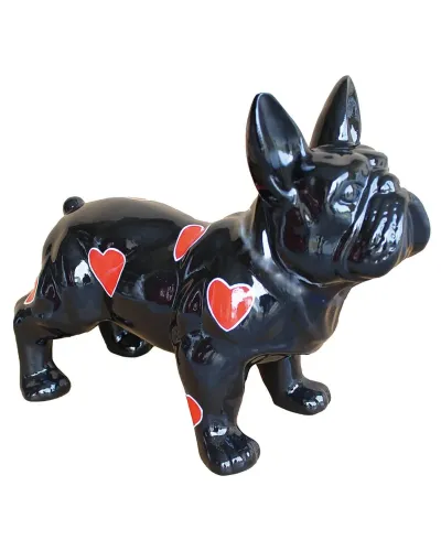 Chien Bulldog Cœur, en résine polyester et résistant aux intempéries.