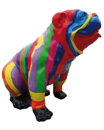 Bulldog sitting MULTICOLORED STRIPED - Déco et Artisanat - 1