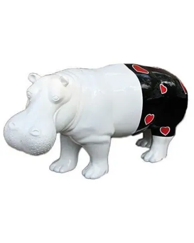Hippopotame CŒUR en situation et en résine polyester résistant au gel et à la pluie
