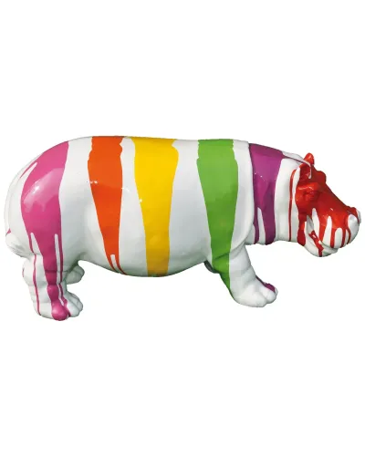 Hippopotame TRASH blanc couleur blanc en résine polyester résistant au gel et à la pluie