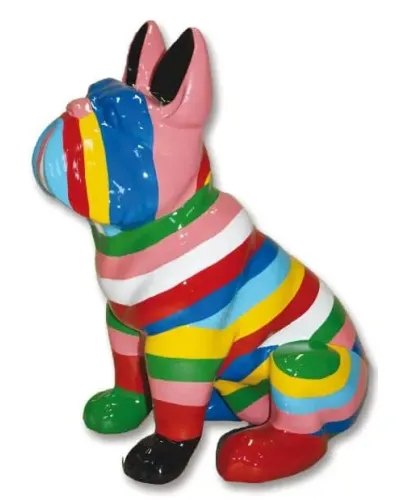 Bulldog assis RAYE en résine polyester résistant au gel et à la pluie