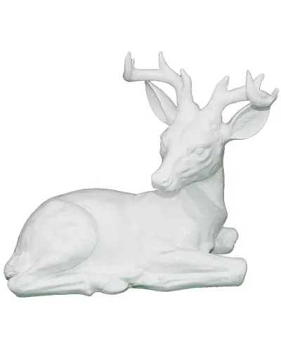 Cerf couché blanc en résine