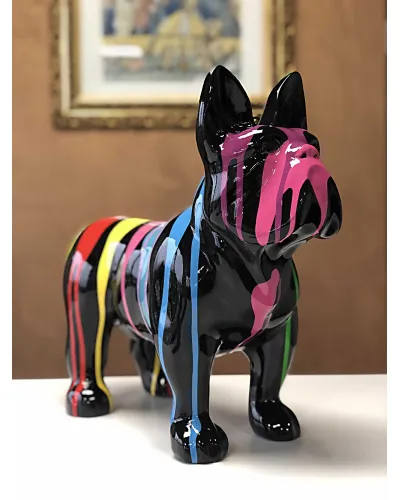 Bulldog de pie para basura negro en resina de poliéster, resistente a las heladas, la lluvia y los rayos UV del sol.