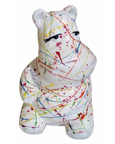 Seated hippopotamus M COLORFUL in polyester resin resistant to frost and rain.