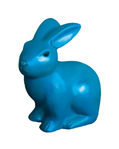 Lapin assis bleu en résine