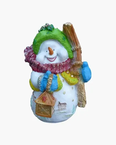 Bonhomme de neige avec un balai en résine polyester résistant au gel, pluie et au soleil. Déco et Artisanat - 1