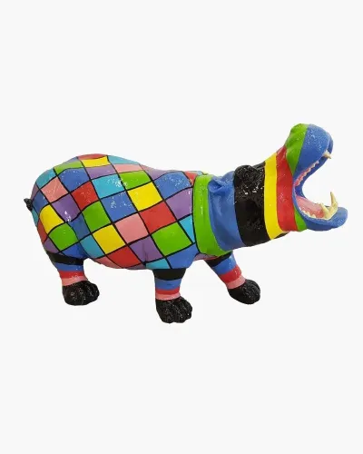 Hippopotame Multicolore en résine polyester résistant au gel, pluie et au soleil. Déco et Artisanat - 1