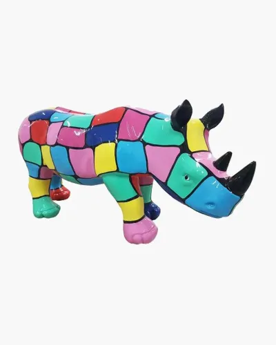 Rhinocéros S MULTICOLORE en résine polyester résistant au gel, pluie et au soleil. Déco et Artisanat - 1