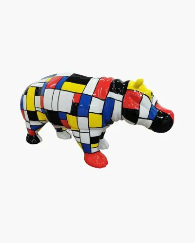 Hippopotame S Mondrian en résine polyester résistant au gel, pluie et au soleil. Déco et Artisanat - 1