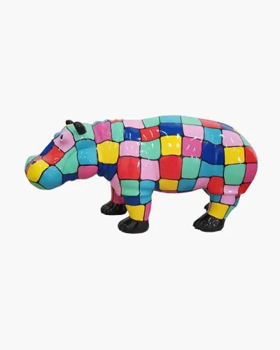 Hippopotame S Multicolore en résine polyester résistant au gel, pluie et au soleil. Déco et Artisanat - 1