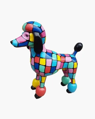 Caniche MULTICOLORE en résine polyester résistant au gel, pluie et au soleil. Déco et Artisanat - 1