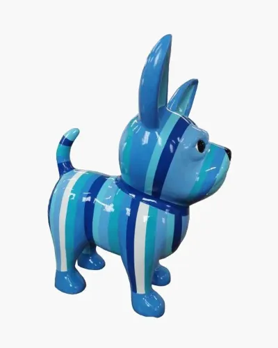 Chihuahua M RAYURES bleu en résine polyester résistant au gel, pluie et au soleil. Déco et Artisanat - 1