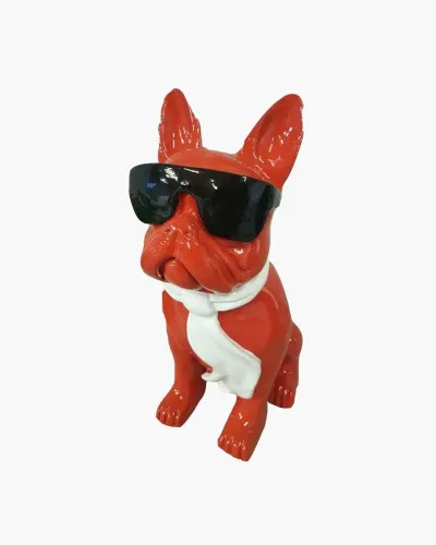 Bulldog com óculos e gravata L em resina de poliéster resistente ao gelo, chuva e sol. Déco et Artisanat - 1