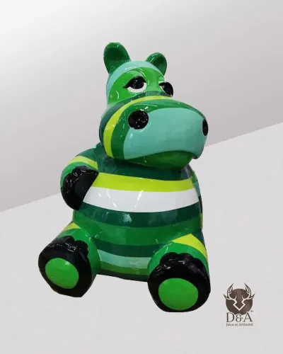 Hippopotame assis XL RAYÉ vert - Déco et Artisanat - 1
