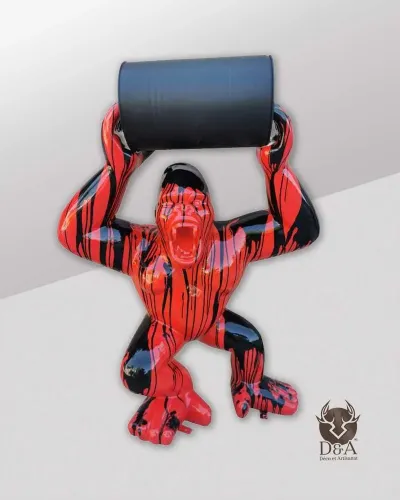 Gorille Tonneau Mat L Trash Rouge et Noir - Déco et Artisanat