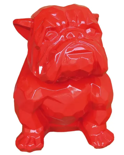 Rote Bulldogge aus frost- und regenbeständigem Polyesterharz.