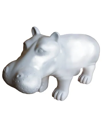 Mini Hippopotame debout Blanc en résine polyester résistant au gel et à la pluie.