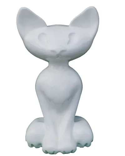 Grand Chat égyptien assis blanc en résine polyester est résistant au gel et à la pluie.