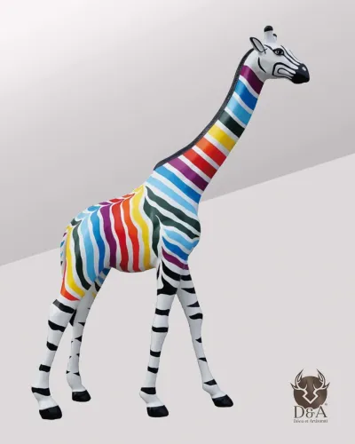 Giraffe XL Multicolor Zebra - animais de resina