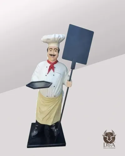Estatua de pala de pizza Chef y plato XXL