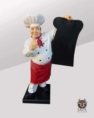 Statue eines Kochs, leere Menütafel M